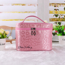 (Pink) Capacity Large Makeup Bag Stylish Womens Travel Storage Box Toiletries Portable