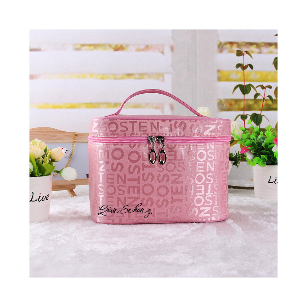 (Pink) Capacity Large Makeup Bag Stylish Womens Travel Storage Box Toiletries Portable
