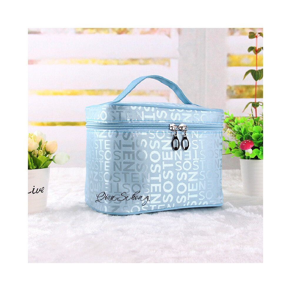 (Blue) Capacity Large Makeup Bag Stylish Womens Travel Storage Box Toiletries Portable