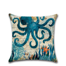 (Octopus) Ocean Collection Vintage Thicken Plush Pillowcase Whale Turtle Seahorse Octopus