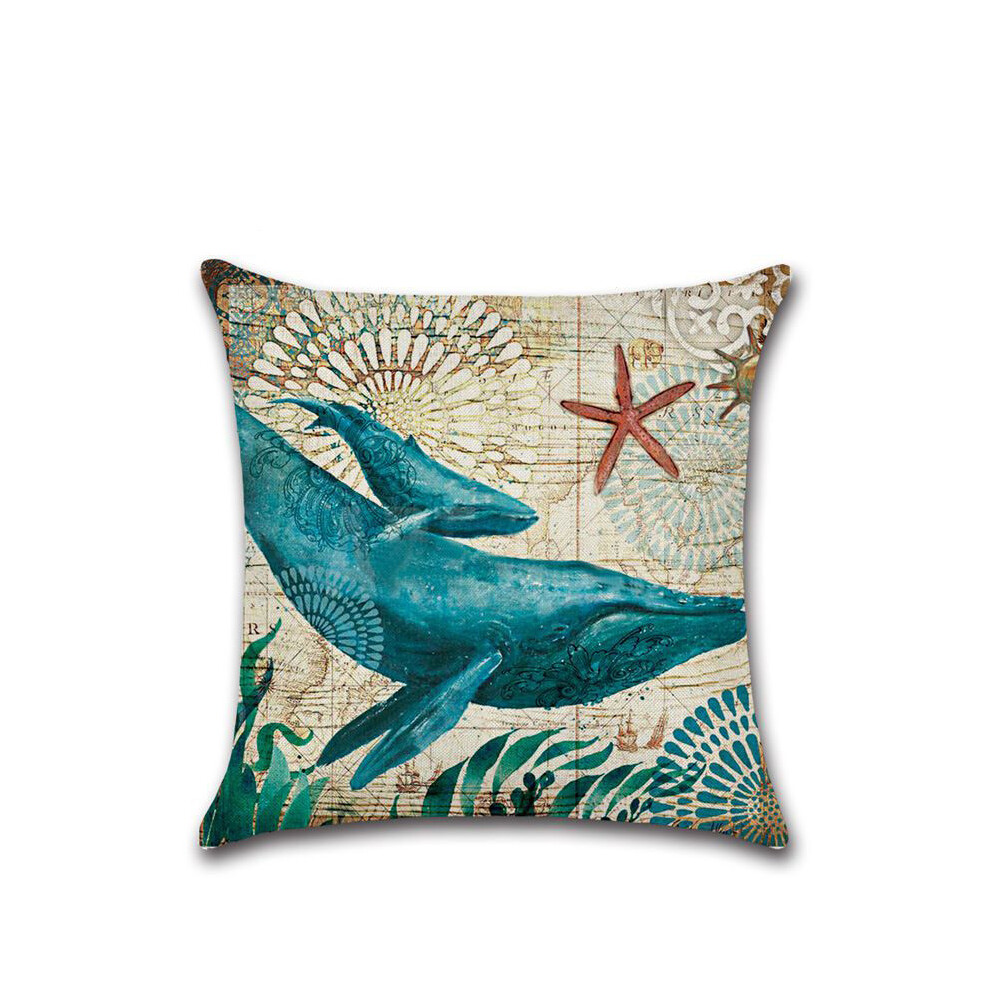 (Whale) Ocean Collection Vintage Thicken Plush Pillowcase Whale Turtle Seahorse Octopus