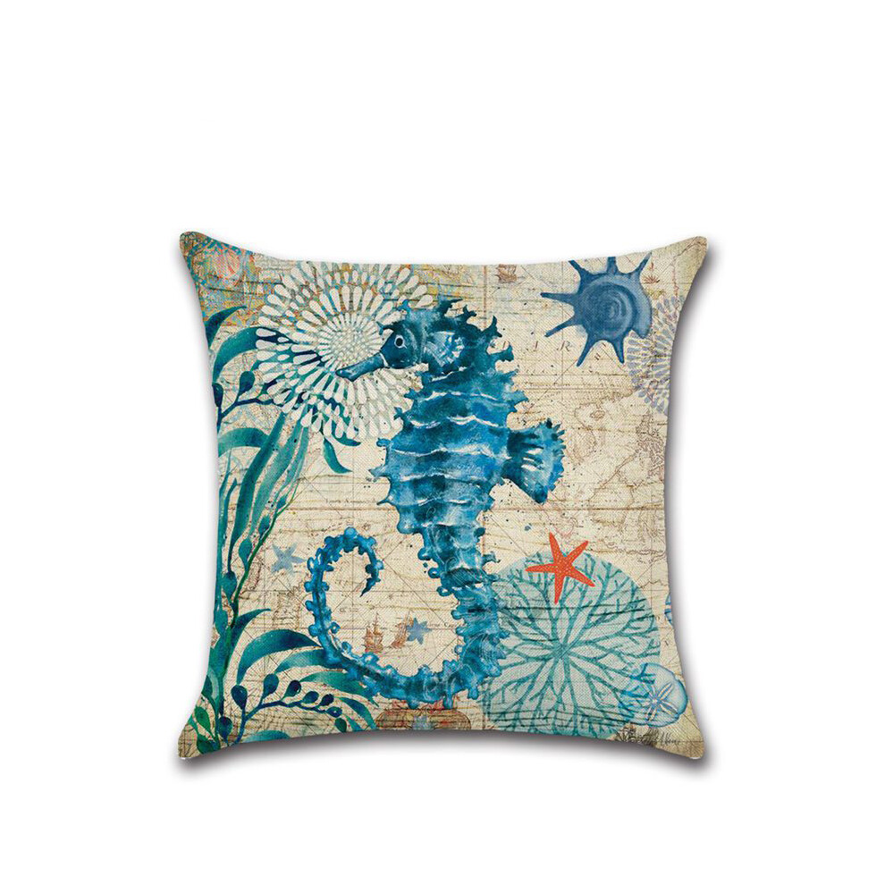 (Hippocampus) Ocean Collection Vintage Thicken Plush Pillowcase Whale Turtle Seahorse Octopus