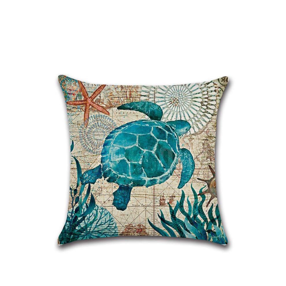 (Seaturtle) Ocean Collection Vintage Thicken Plush Pillowcase Whale Turtle Seahorse Octopus