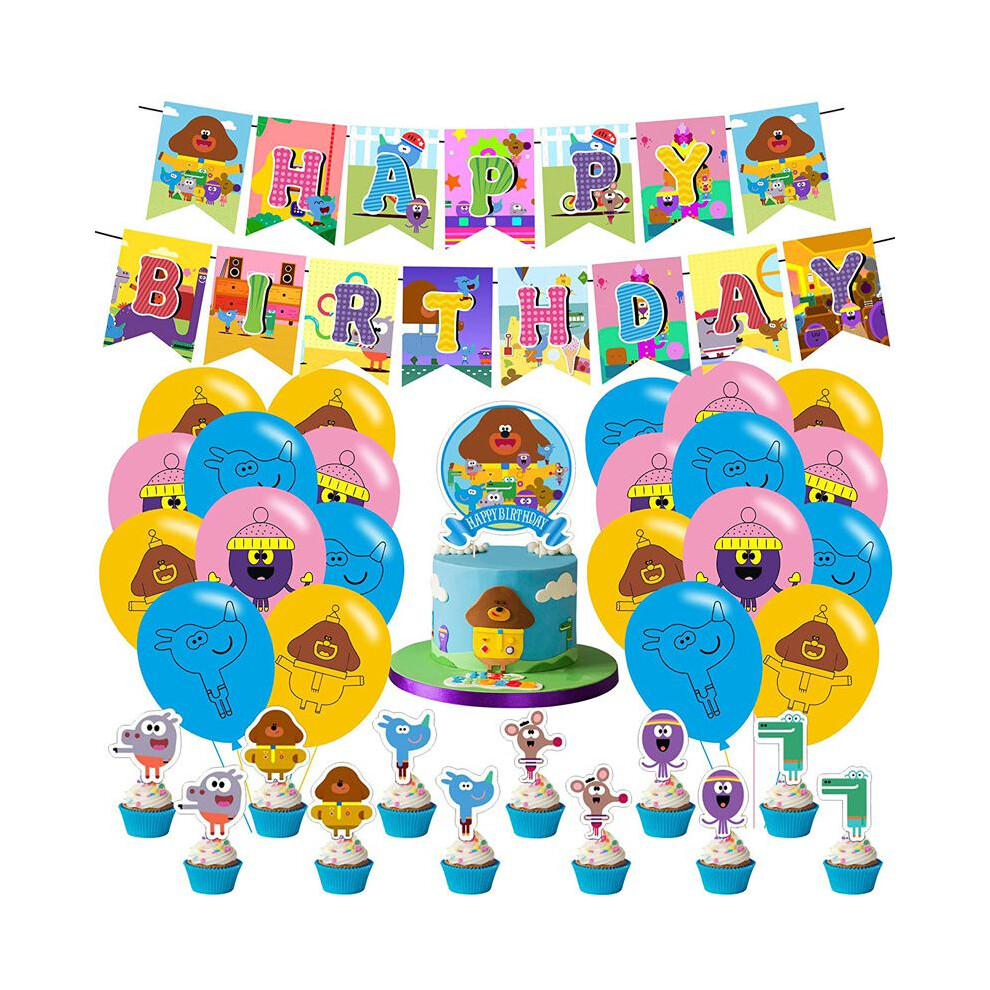 (Suit(32pcs)) Birthday Duggee Hey Party Supplies Cake Topper Banner Balloon Decor Themed Party