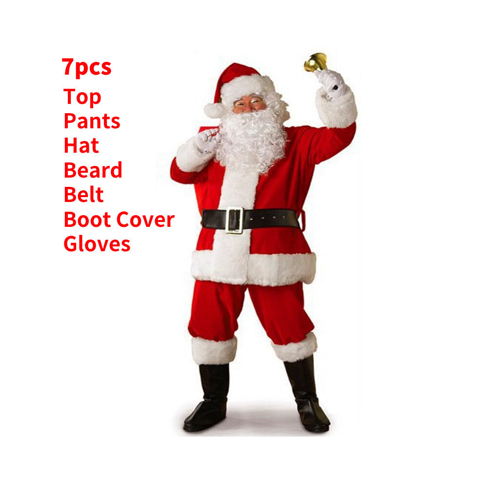 (2XL) Claus Santa Costume Outfit Christmas Flannel Suit Mens Costume Cosplay Dress