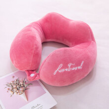 (Pink) Comfortable Office And Travel Neck Pillow With Soft Crystal Velvet And Pp Filling Cotton