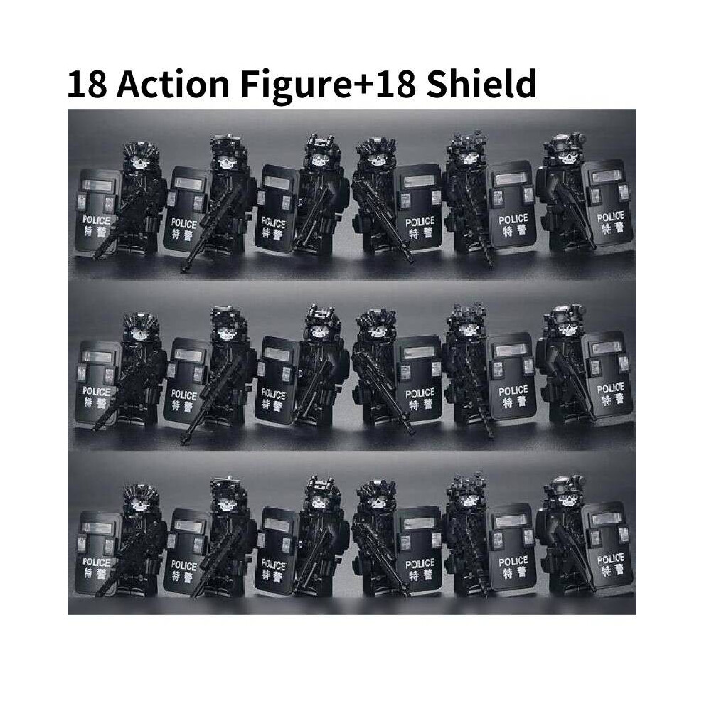 ( Shield) 18Pcs Blocks Building Military Figures Police Special Forces Toy Dolls Puzzle Black
