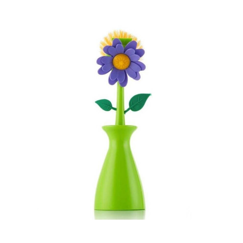 (Green)Brosse à Poêle à Manche Longue Fleur Rangement Bouteille Nettoyant Créativité Outil Décoration