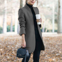 (Dark Gray, M) Fashion Overcoat Womens Trench Coat Ladies Solid Color Winter Warm Long Jacket