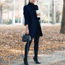 (NavyBlue, S) Fashion Overcoat Womens Trench Coat Ladies Solid Color Winter Warm Long Jacket