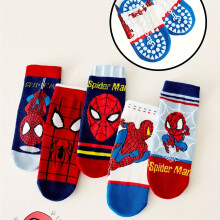(Multicolor [5 Pairs], 1-4Y) 5 Pairs of Children's Socks Winter Edition Cute Spider-Man Series Girls' Mid-Calf Socks Superhero Korean Style Cartoon Boys' Socks Breathable Kids
