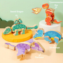 (DIY Dinosaur Assembly) Interactive Wooden Dinosaur Building Blocks Toy - Fun DIY Detachable Blocks For Ages 6-12, Multiplayer Play, Hand-Eye Coordination Skills