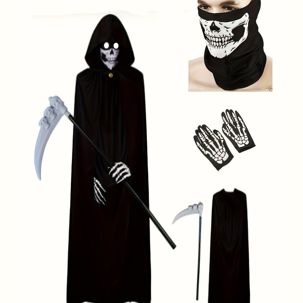 Photos - Fancy Dress  3-8Y Boys' 5pcs Halloween Costume Set: Grim Reaper Outfit, Role Play Dress-Up for Kids - Includes Mask Glo(Black, One-size)