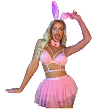 Body with Women's Nightwear Set Transparent Lace Lingerie D-Pink M Panties-Bra Lingerie Latex Material