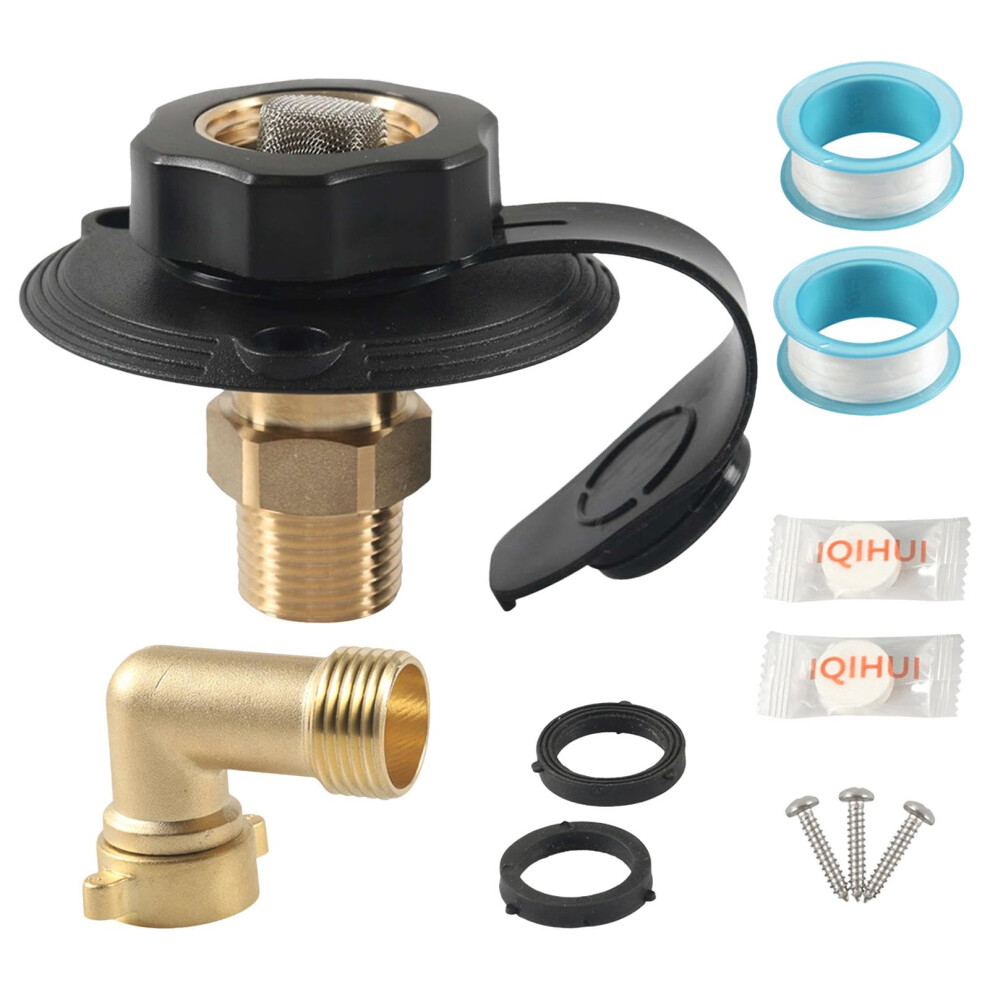 Rv Water Inlet, Brass City Water Connection For Campers | Durable Water Hookup With Check Valve, Filling Adapter Black 6947110971162