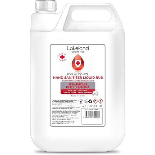 80% Alcohol Hand Sanitiser Liquid Rub 5 Litre Kills Bacteria Sanitizer