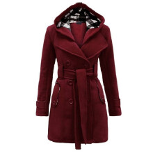 (Dark Red,S)Cappotto donna quadri con cappuccio e cintura invernale piumino lungo bottoni pile giacca vestiti