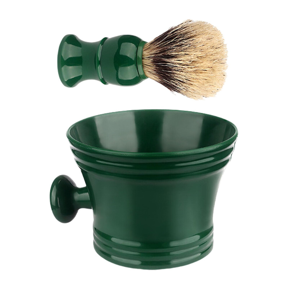 Green Shaving Brush Kit 2 Pieces Plastic Shaving Soap Bowl With Foam Brush For Rich Lather Creation