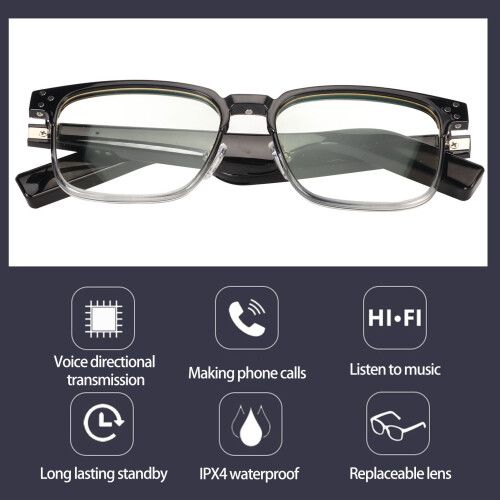 Black Open Ear Smart Glasses IPX4 Waterproof Wireless Bluetooth 5.3 Stereo 2