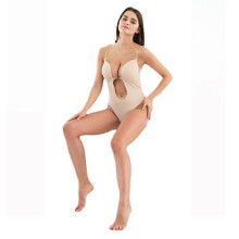 (34M, Khaki) Women's Backless Body Shapewear Seamless U Plunge Bodysuit Bridal Shaper Adjustable Strap Cut Out Brassiere Bodysuit