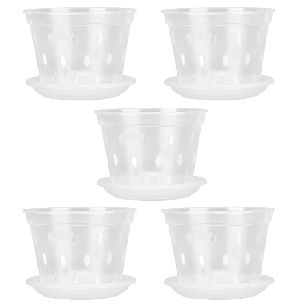 Transparent Orchid Pots Set of 5 with Drainage Holes and Matching Saucers-image-OPC-PJHKHMF-NEW