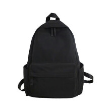 (Black) Backpack High School Students Backpack Large Capacity Travel Backpack Solid Color Schoolbag For Girls