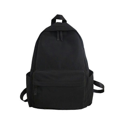 (Black) Backpack High School Students Backpack Large Capacity Travel Backpack Solid Color Schoolbag For Girls