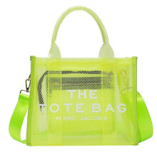 (Green) Women Bucket Bag Beach Bag Clear Mesh Zipper Handbag Tote Handbag Outdoor Beach Swimming Pool