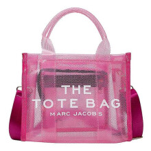 (Rose Red) Women Bucket Bag Beach Bag Clear Mesh Zipper Handbag Tote Handbag Outdoor Beach Swimming Pool