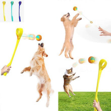 (Yellow) Pet dog throwing stick with ballDog throwing ball toyPet toss stick training toy tossing ball
