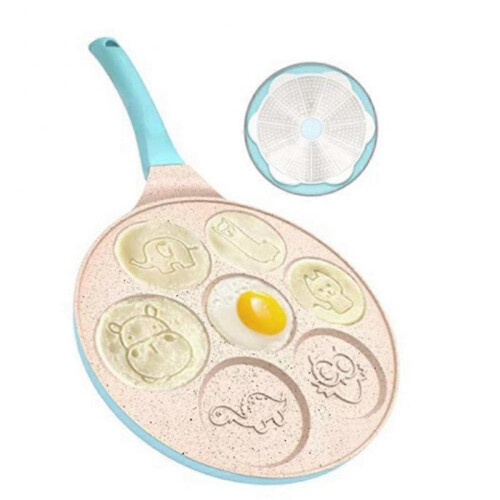 (Green) Seven-hole Breakfast Pan Multi-function Pancake Pan Animal Face Mold Small Frying Pan Egg Non-stick Kitchen Tool 1