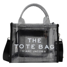 (Blue) Women Bucket Bag Beach Bag Clear Mesh Zipper Handbag Tote Handbag Outdoor Beach Swimming Pool