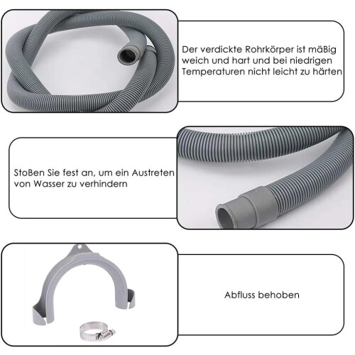 Dishwasher Drain Hose Extension Set 2m with Adjustable U-Clamp for Secure Fit Compatible with Standard Models 2