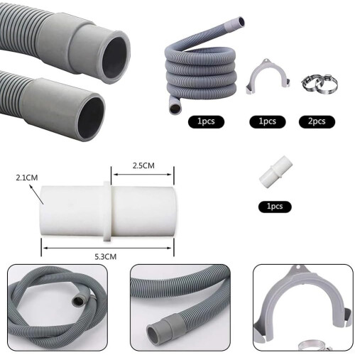 Dishwasher Drain Hose Extension Set 2m with Adjustable U-Clamp for Secure Fit Compatible with Standard Models 1
