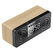 (Yellow wood grain) Wooden Bluetooth speaker clock alarm clock U disk insert TF card radio multimedia small audio gift