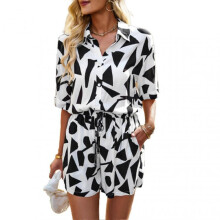 (M, White) Women's 2 Piece Outfit Sets Shirt Tracksuit Drawstring Casual Shorts Set For Casual Daily Outfits Multiple Sizes Available