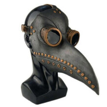 (Gray) Mask Halloween Costume Bird Long Nose Beak Pu Leather Steampunk Protective Halloween Horror Mask