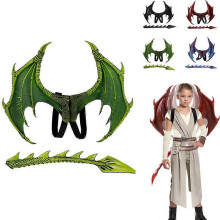 (Green) Dragon Wings and Tail Children Dress Up Dragon Wing Tail nP Halloween Christmas Party60CM