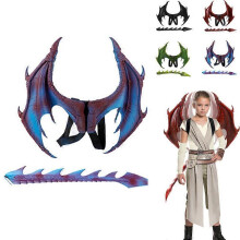 (Blue) Dragon Wings and Tail Children Dress Up Dragon Wing Tail nP Halloween Christmas Party60CM