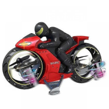 (Red) Rc Flying Motorcycle Ground Flight Dual Mode Flying Motorbike Remote Control Motorbike