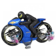 (Blue) Rc Flying Motorcycle Ground Flight Dual Mode Flying Motorbike Remote Control Motorbike