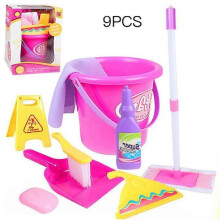 (9pcs) Cleaning Tool Toy Set Mopping Bucket Toy Simulation Mini Cleaning Tool Playhouse Broom Mopping Bucket Toy Set Trash Bins Educational Toy