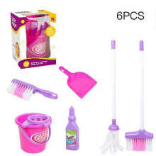(6pcs) Cleaning Tool Toy Set Mopping Bucket Toy Simulation Mini Cleaning Tool Playhouse Broom Mopping Bucket Toy Set Trash Bins Educational Toy