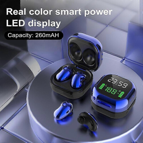 (Blue) S6plus True Wireless Stereo Bluetooth-compatible 5.1 Led Color Screen Hifi Wireless Mini Clock Earphones Multi-color Optional 1