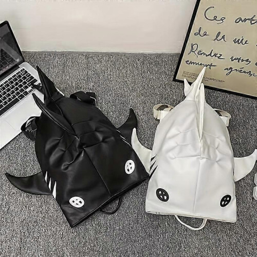 (black) Personalized shark backpack backpack pu womens bag commuter travel bag size 1