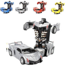 (Gray) Two-in-one transforming robot car Lamborghini model mini automatic transforming robot toy