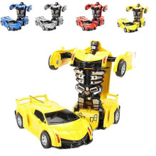 (yellow) Two-in-one transforming robot car Lamborghini model mini automatic transforming robot toy