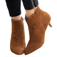 (37, brown) Womens Chelsea Ankle Boots Low Mid Kitten Heels Casual Zip Pointy Booties Shoes Multiple Sizes Available