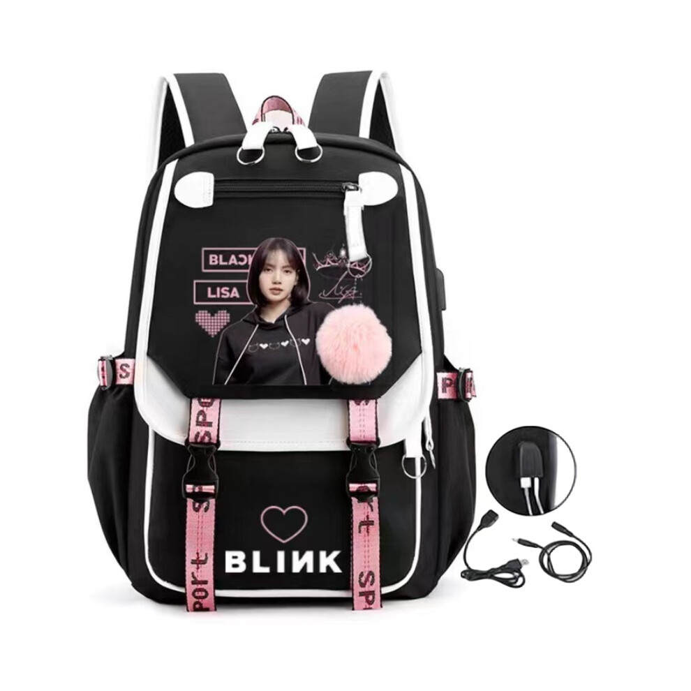 (Black Lisa )Mochila Blackpink Lisa Star Impermeable Gran Capacidad Puerto Usb Bloqueo Ventiladores De Regalo-image