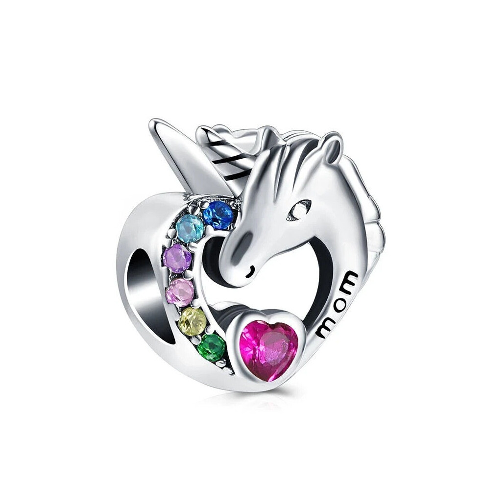 Unicorn Mom Rainbow charm sterling silver for women bracelet